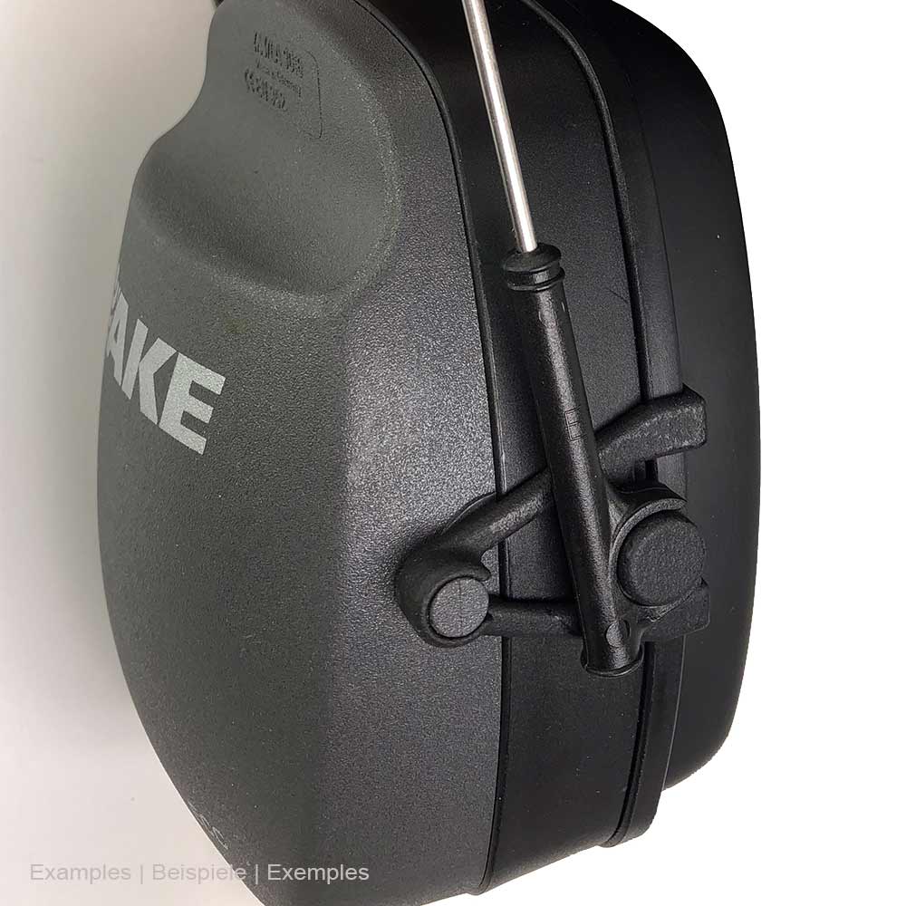Adapter ECC / 3M headband adapter, black plastic adapter on a black earmuff with visible metal headband