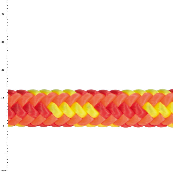 XTC Fire rope in the colors red, orange and yellow, tightly braided, close-up