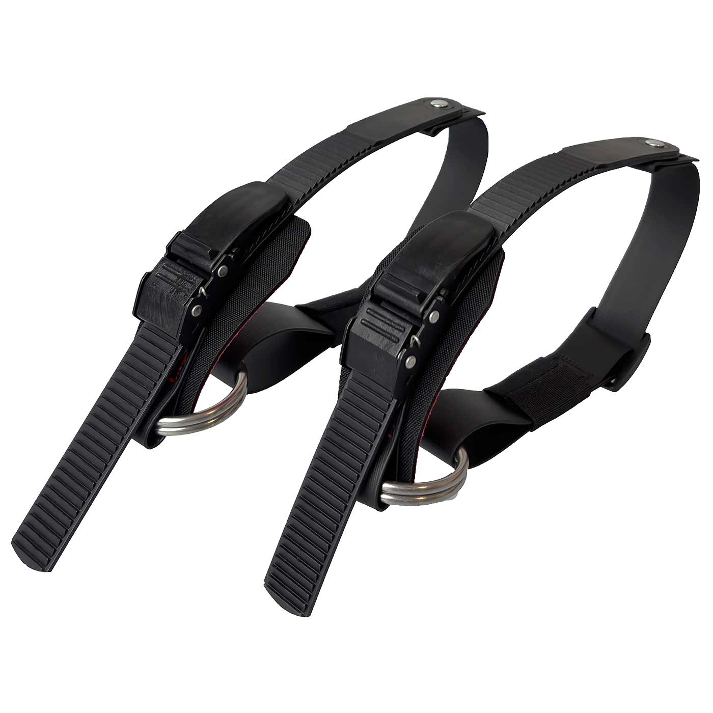 Thistle lower ratchet strap, two black straps with ratchet closure and metal rings