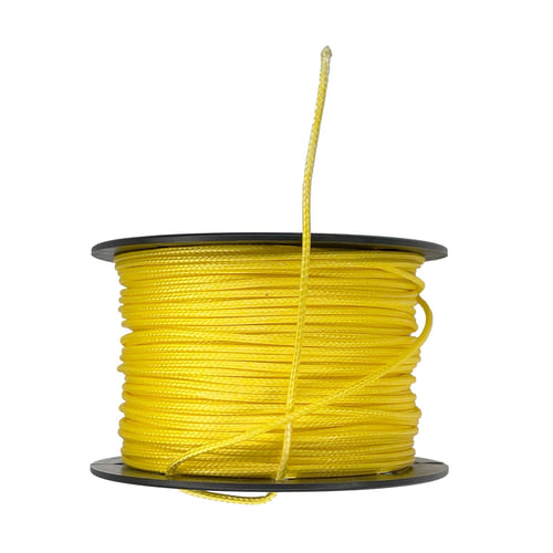Topline Fusion yellow line on black spool from the side with visible loose line end