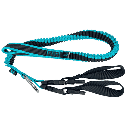 Modular Chainsaw Lanyard in Black and Turquoise with Elastic Band, Two Black Loops and Metal Ring