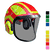 PROTOS Forest Helm in Rot und Gelb mit integriertem Gehörschutz und Schutzschirm aus Metallgitter
