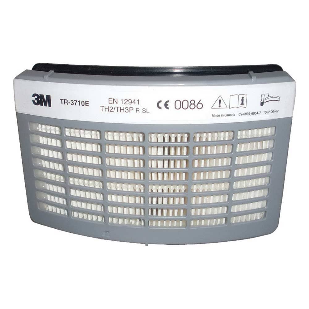 3M Model TR-3710E Versaflo Particulate Filter with Gray Grille and White Filter Elements, EN 12941, CE 0086 and Other Symbols