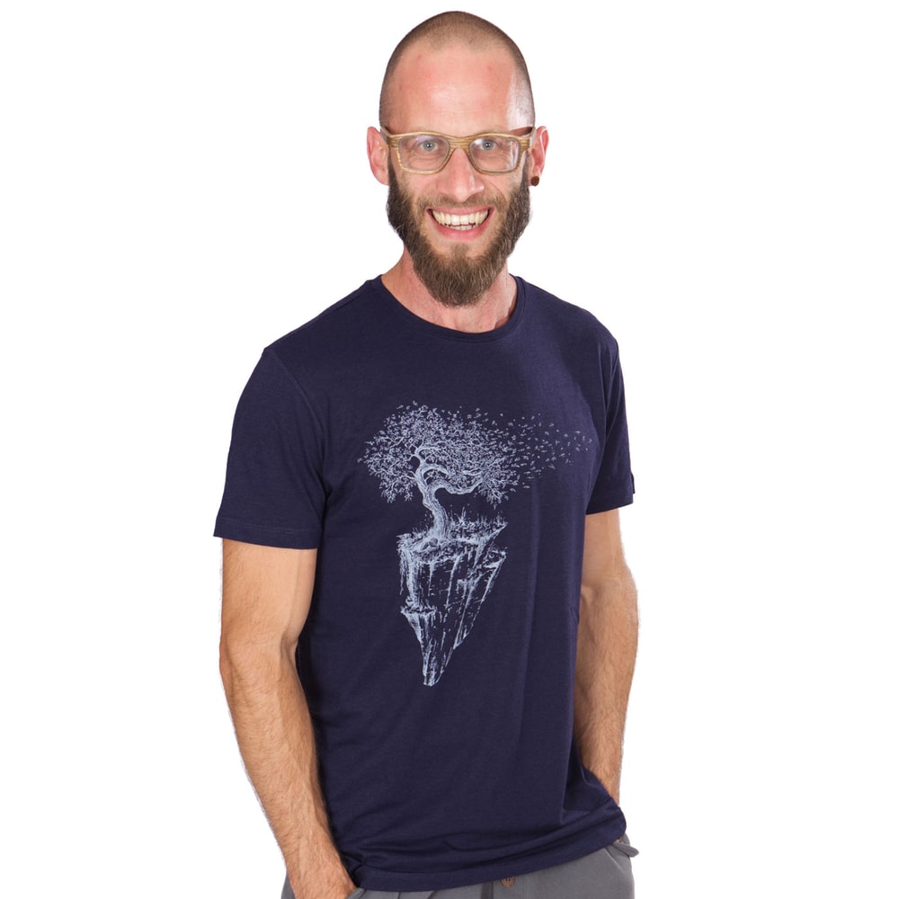 Iceland T-shirt in dark blue worn by a man with glasses and beard