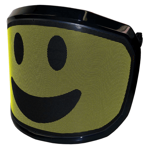 PROTOS® Arbormoji side visor with yellow background and black smiling mesh face