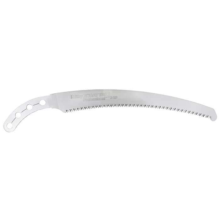 Zübat 330-7.5 saw blade from Silky, curved metal blade with saw teeth and several holes at the end of the handle