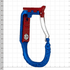 skyHOOK Wire Gate in blue and red with metal bracket against a white background and grid lines
