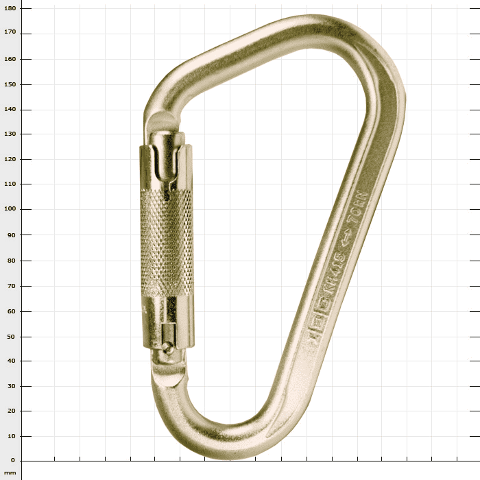 Large Wizard Trilock metal snap hook with screw lock and engraving "HEID KRAS" on the side