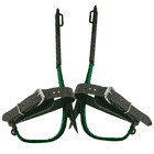 Buckingham Standard S crampons with green metal construction and black adjustable straps