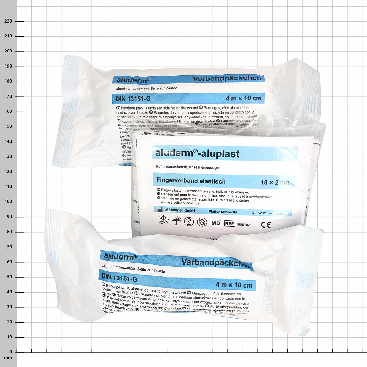 First Aid XS Filling Set with aluderm Bandage Pack 4 m x 10 cm and aluderm-aluplast Finger Bandage elastic 18 x 2 cm