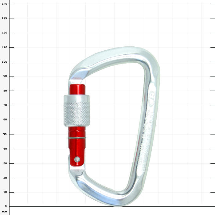 Classic D carabiner with red screw cap in closed position