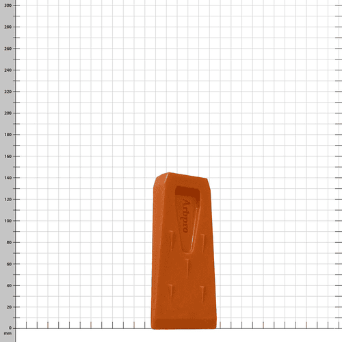 Orange ArbPro Felling Wedge 140 standing in front of a white background with grid dimension