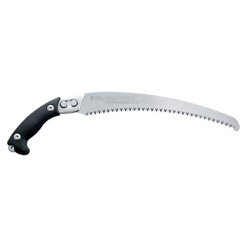 Ibuki 390-5.5 saw with curved, serrated metal blade and black handle, manufacturer's name visible on the blade