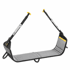 Podium by Petzl, a gray upholstered seat with black and yellow straps and buckles