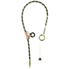 Adjustable Cambium Saver, Black and Yellow Rope with Green and Black Metal Ring and Orange Knot