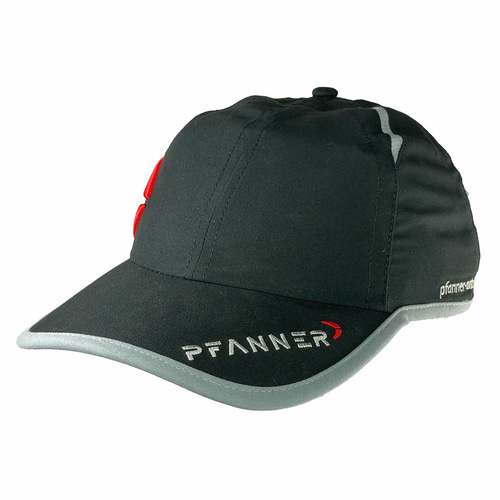 PFANNER® Cap black cap with grey trim and white and red PFANNER lettering on the front
