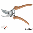 Berger C1760 Pruning Shears with Brown Ergonomic Handles and Silver Blade, Made in Germany, with Logo and Model Number on the Metal Part