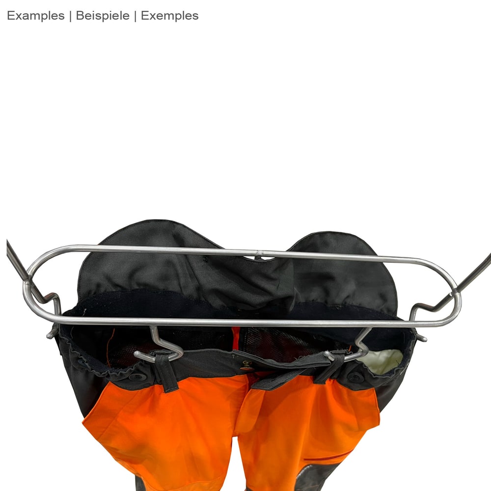 Toolprotect Hanger Pro with orange and black workwear, photographed from above