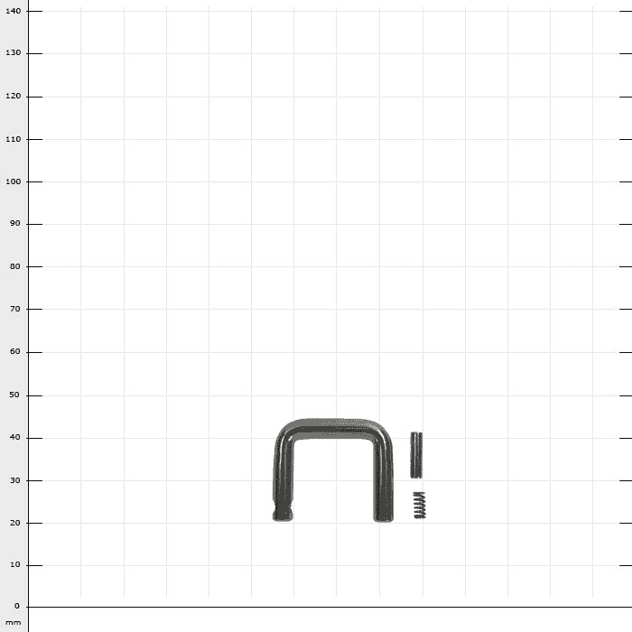 RopeGuide TwinLine release handle, metal bracket with two small metal parts on a checkered background