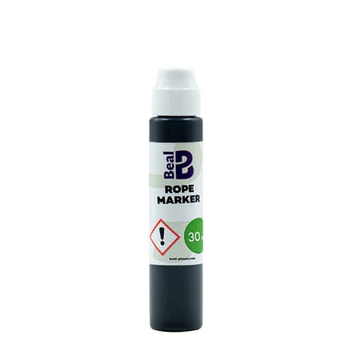 Beal Rope Marker Bottle with White Lid and Black Body, 30 ml Content, on White Background