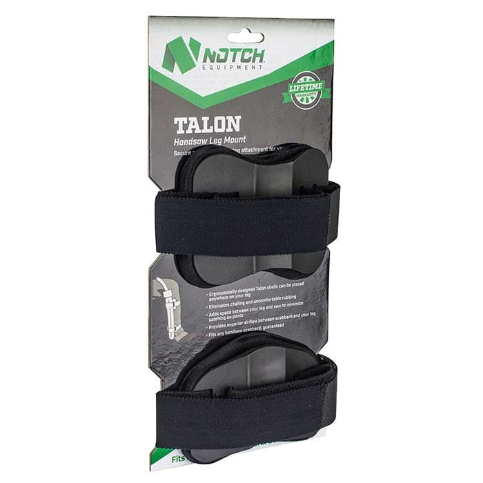Notch Equipment Talon Mount Handsaw Leg Mount with Two Black Velcro Straps on Packaging