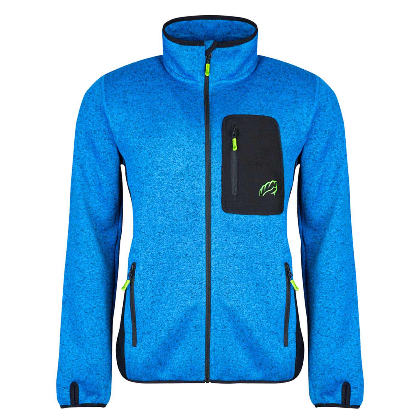 Kudu Plus blue fleece jacket with black chest pocket and side zippers