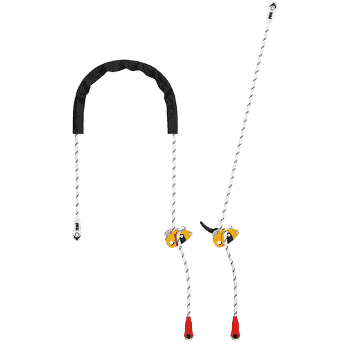 Grillon by Petzl, Two Yellow Rope Clamps with White Ropes and Black Handle Loop