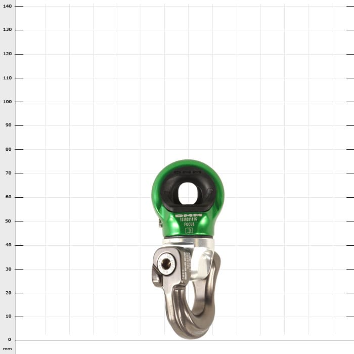 Mini-Swivel Focus S, green and silver metal ring with side screw, manufacturer's name not visible
