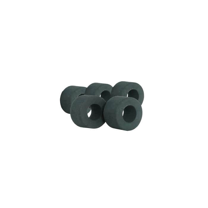 SpiderJack Rubber Fixator, Five Black Rubber Rings with Hole in the Center on White Background
