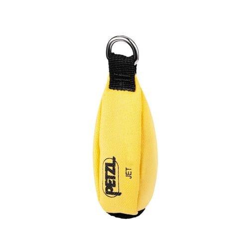 Yellow Petzl Jet Chalk Bag with Black Ribbon and Metal Ring, Model Jet