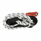 Grillon Rope by Petzl, white rope with black stripes, red protection at one end and black loop