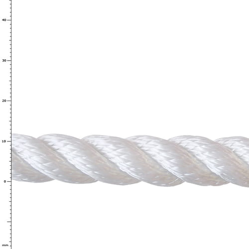 PES rope in white, close-up of a twisted plastic rope