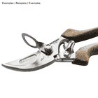 ArboRapid carabiner eye by Berger, silver metal ring with small eyelet, attached to a pair of secateurs with brown handles and engraving "BERGER" on the blade