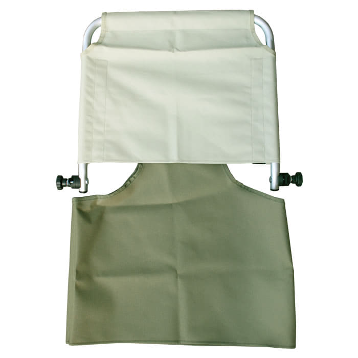 Beach Rolly Sun Canopy in beige with white metal frame and green fabric part at the bottom