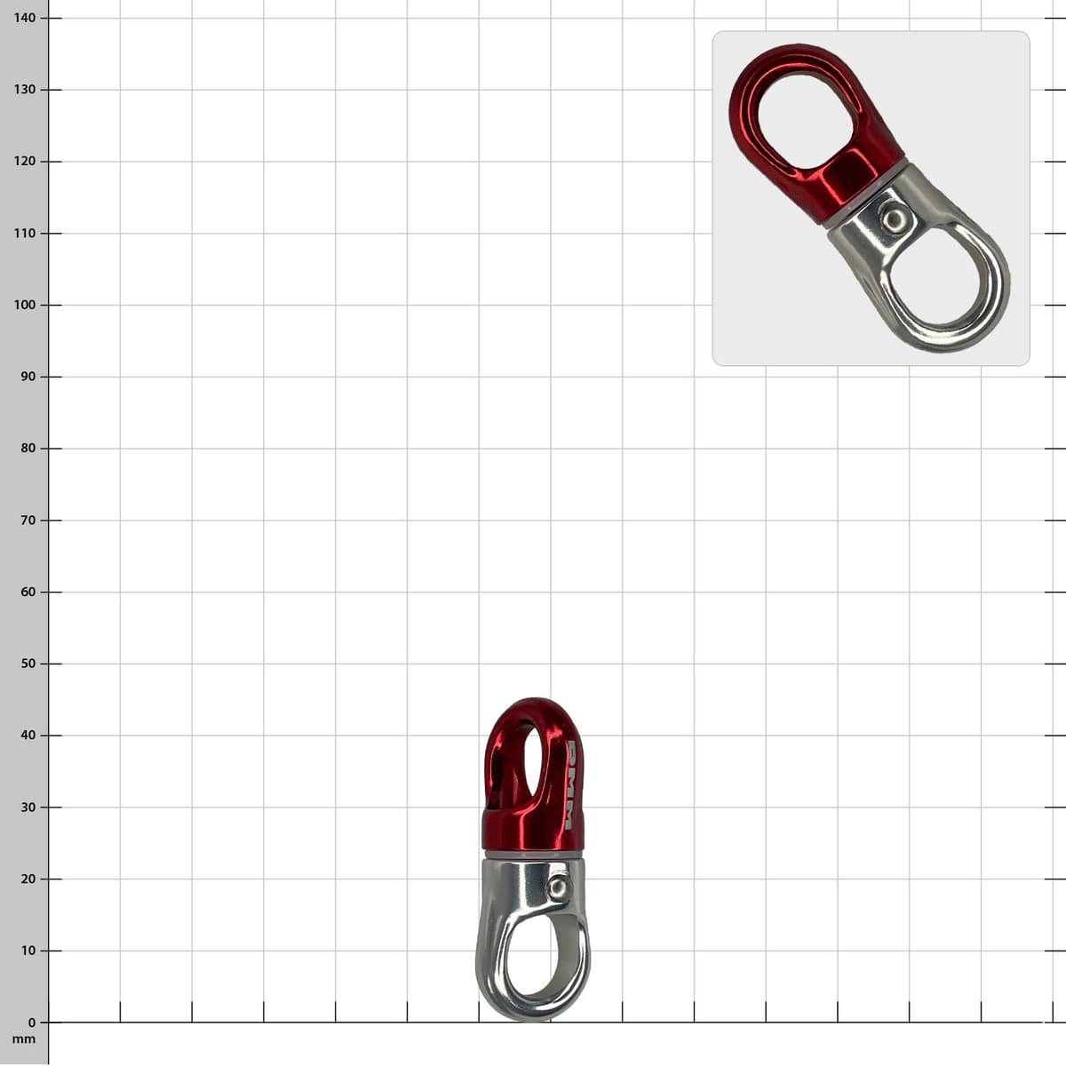 XSRE Swivel, red and silver metal swirl, on a white background with grid