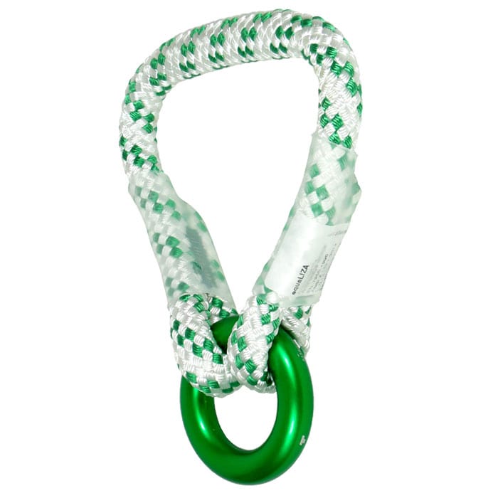 equaLIZA white-green braided rope with green metal ring, manufacturer's name visible on label