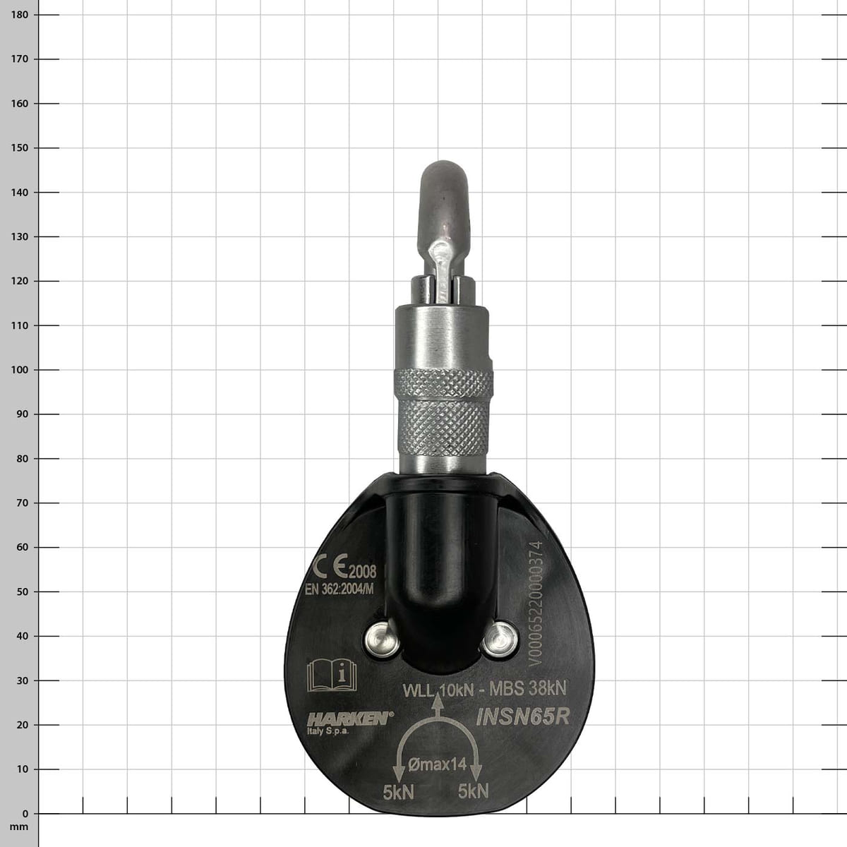 Snatchet 65 Ratchet by Harken with black plastic housing and technical specifications, view from below