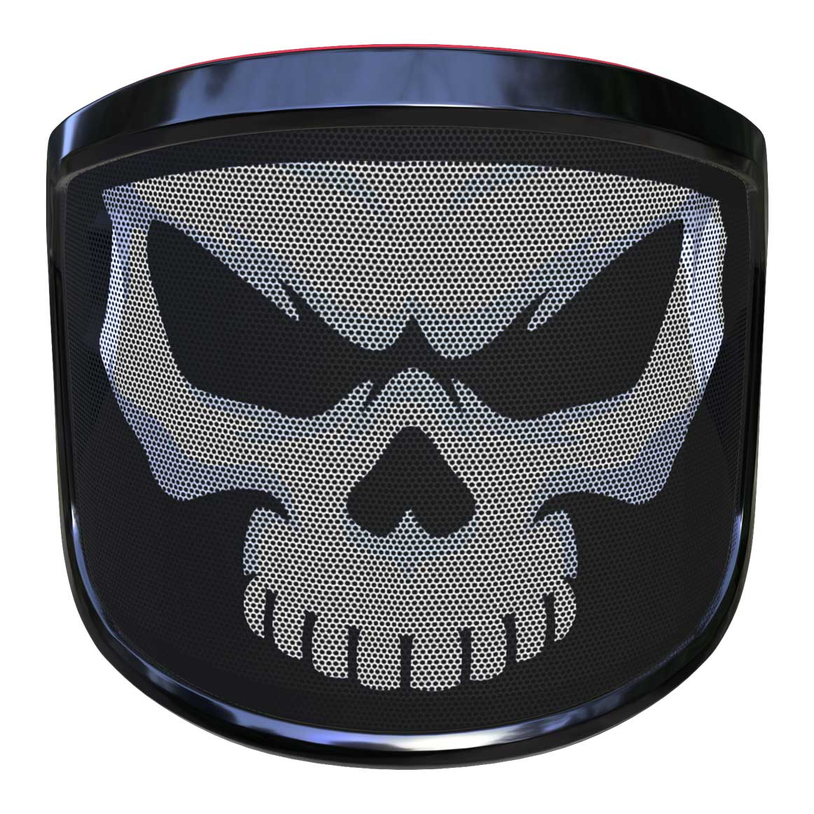PROTOS® Special Edition visor with black frame and white skull motif on black mesh fabric from the front
