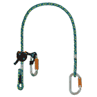 XP-e First Class Set via ferrata set with blue and yellow patterned rope and two carabiners, one carabiner with orange closure and a black belay device