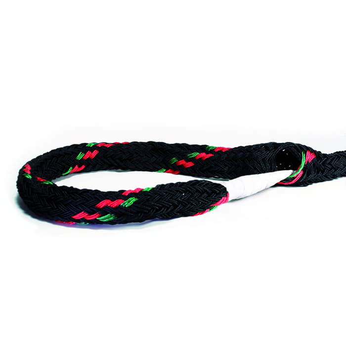 ArboLine 4T black braided rope with red and green threads laid in a loop