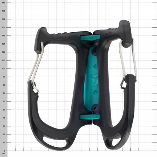 Cargo Tool Carrier, Black and Green Tool Carrier with Metal Clips, Frontal Against White Background with Grid