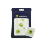 Packaging with several green on-metal stickers NFC tags from Scannable, individual stickers visible in white protective film