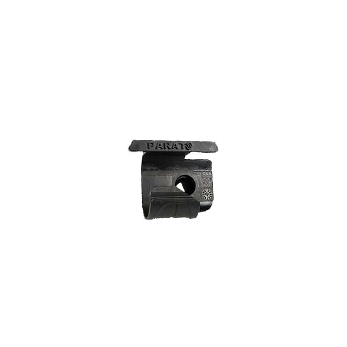 Maclip Light lamp holder, black, with "PARAT" inscription on the upper part
