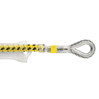 Microflip Rope, close-up of the yellow and black rope with PETZL label and metal eyelet at the end