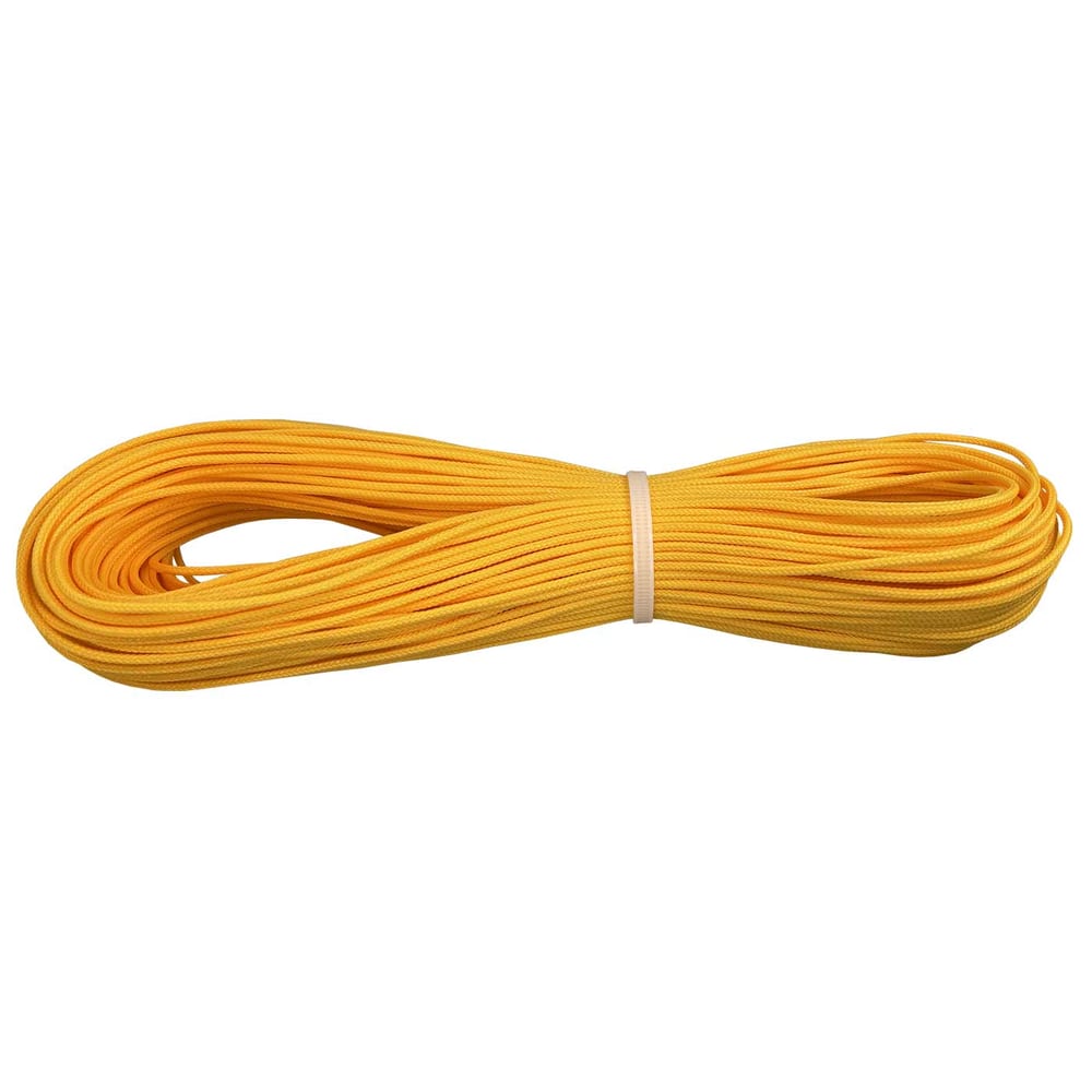 Yellow rope, rolled up and fixed with white elastic band