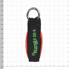 Bullet, weight 8 OZ, black and red with green text and metal ring on top