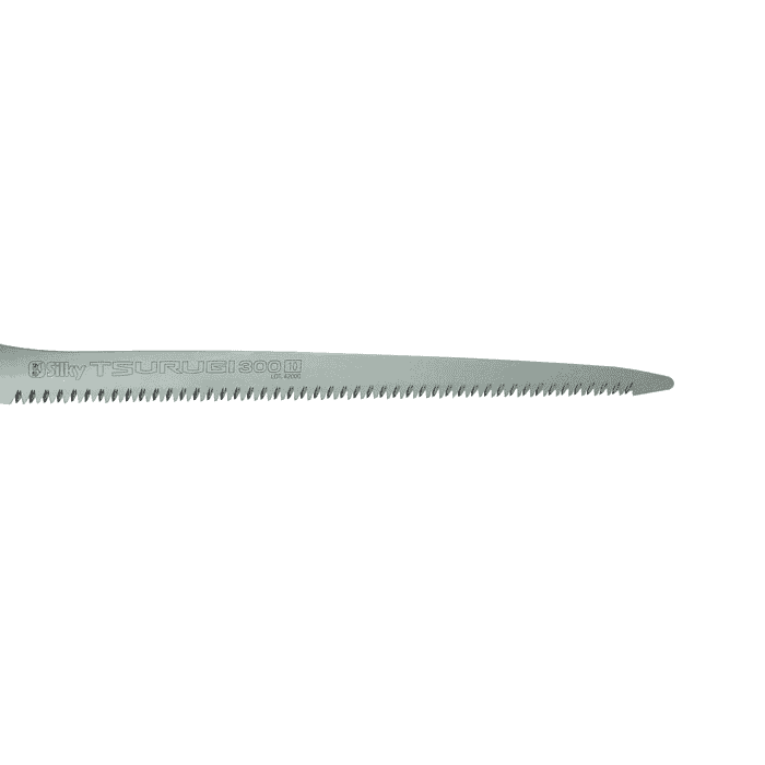 Silky Tsurugi 300-10 saw blade in silver color with fine teeth and inscription "TSURUGI 300 10" on the blade