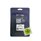 Back of the packaging with the inscription "NFC Tags Scan for details", two QR codes, a barcode and a single yellow helmet Sticker NFC Tag Sticker with black inscription "Tap phone here Scannable"