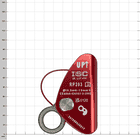 Mini Ropegrab, Red Rope Device with Gray Ring and Prints, Front View