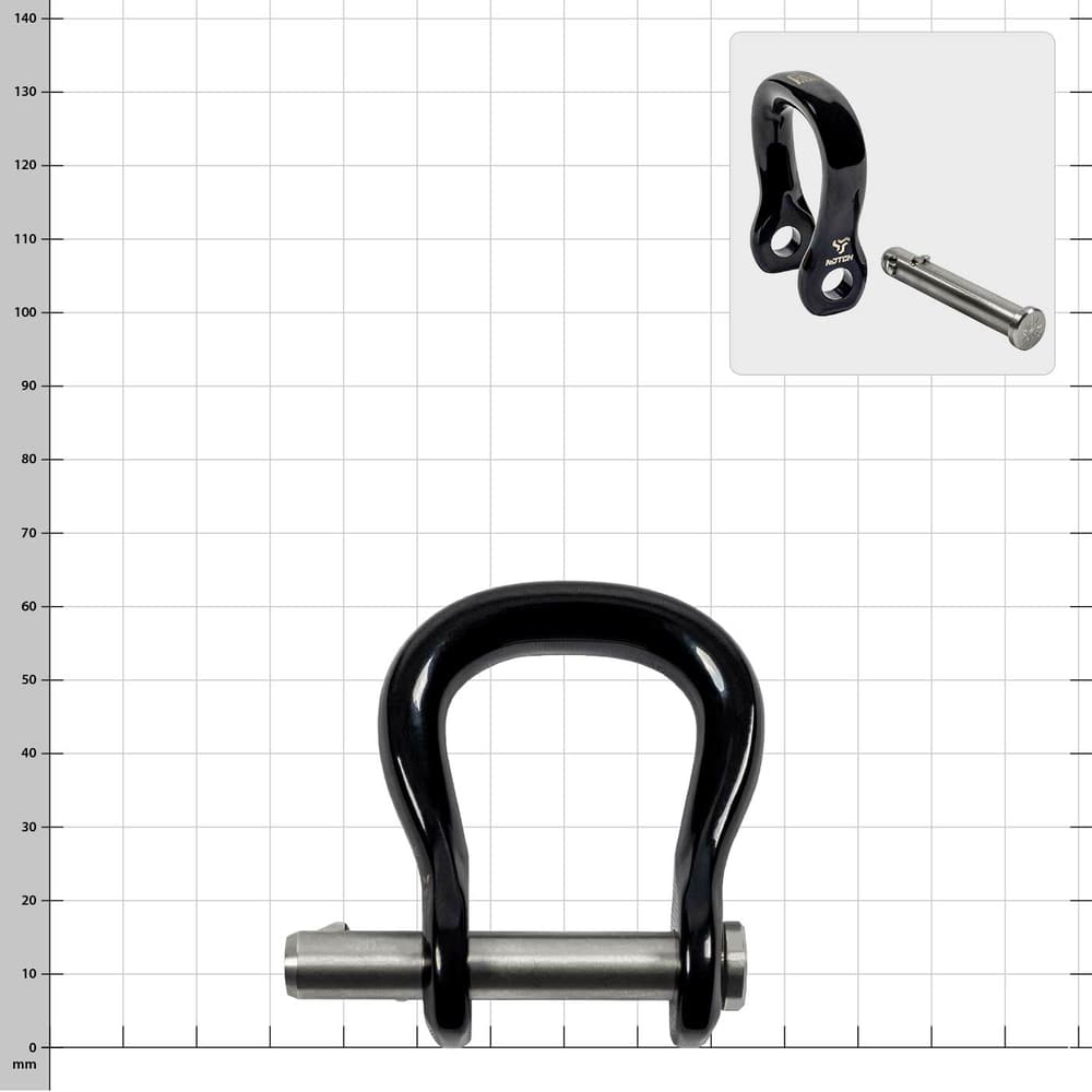 CE Quickie Black Shackle with Silver Bolt on White Background with Grid Dimension in Millimeters